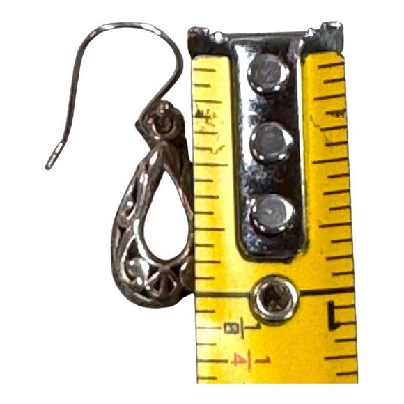 Vintage Sterling Silver Petite Double Side Cut Out Teardrop Bali Wire Earrings - Picture 5 of 6